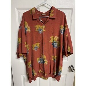 Tommy Bahama Rust Yellow Blue Woven Silk Floral Short Sleeve Button-Up Shirt XXL
